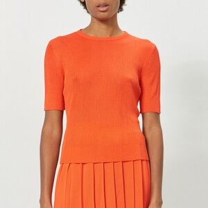 Mara Hoffman Marla Knit Ribbed Poppy Orange Crewneck Elbow Sleeve Top Shirt